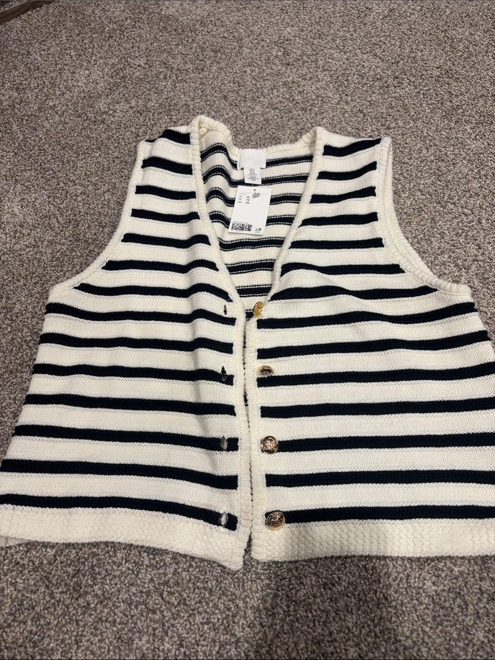 H&M Black & White Striped Knit Button Vest